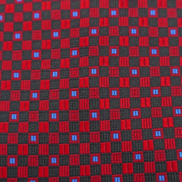 Robert Villini Collezione Red Black Blue Geometric Woven Wide Silk Tie - Picture 2 of 6